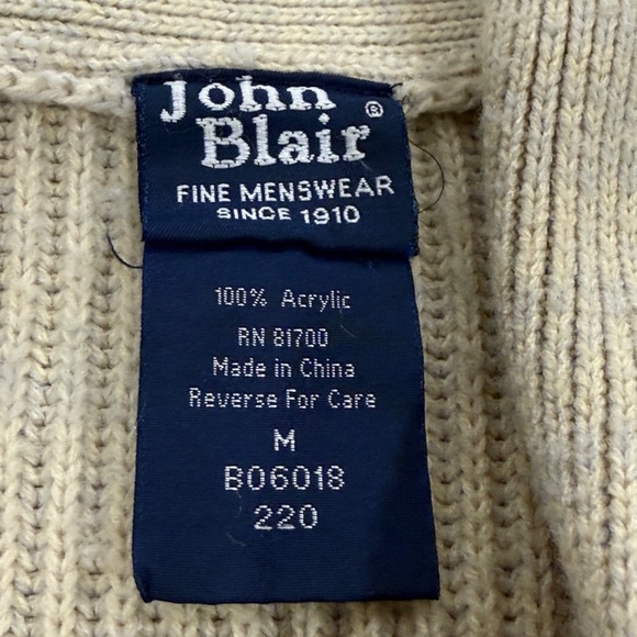 John Blair Vintage Men's Cozy Cowl Collared Cardigan Sweater; Pockets; Tan; Med - Picture 3 of 7